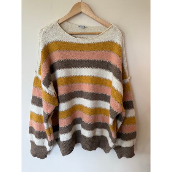 White Birch Sweater Womens 2X Multicolor Striped Knit Cozy Winter Drop Shoulder - Picture 1 of 8